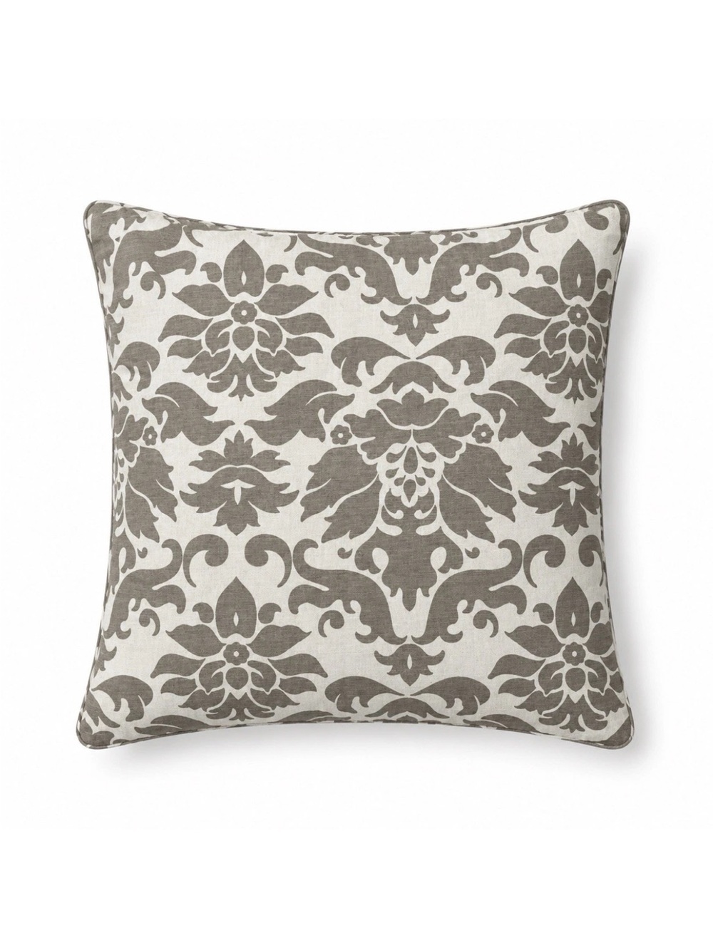 Pottery Barn Pillow Cover 20x20 Damask Scroll Brown Cream Linen Cotton NWT